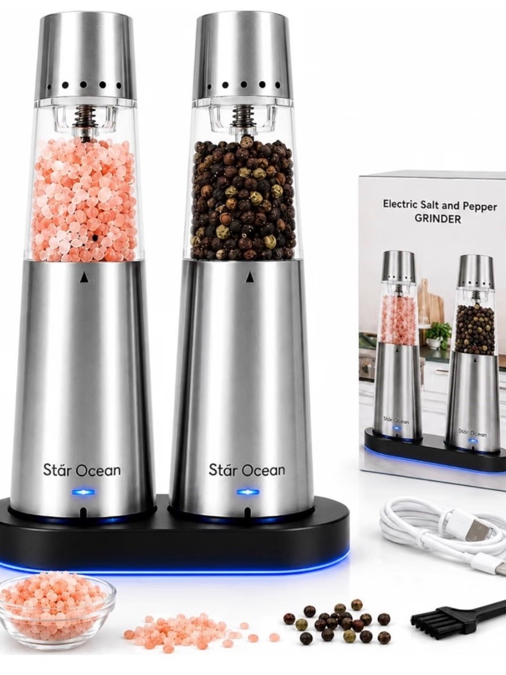 Automatic Salt and Pepper Grinder Set